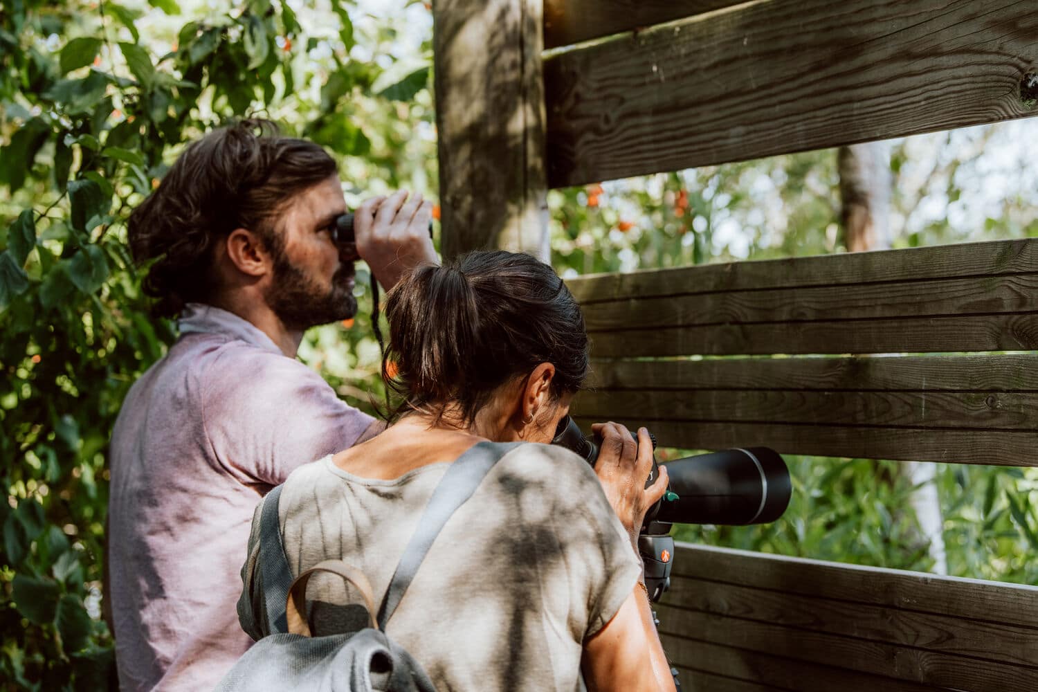 observation oiseaux couple randonneurs
